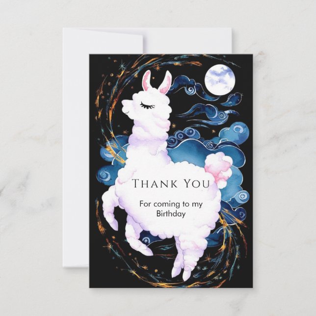 Tarjeta De Agradecimiento Cumpleaños de Llama para Niños Caprichosos (Anverso)