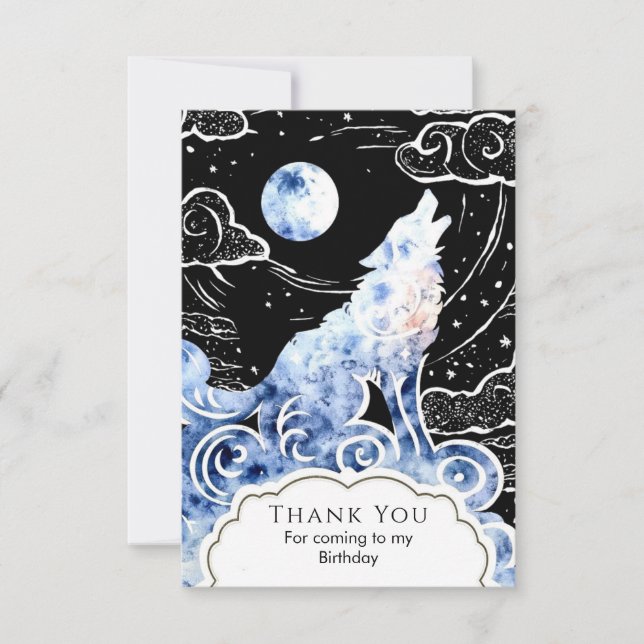 Tarjeta De Agradecimiento Cumpleaños de Lobo de Charming Kids (Anverso)