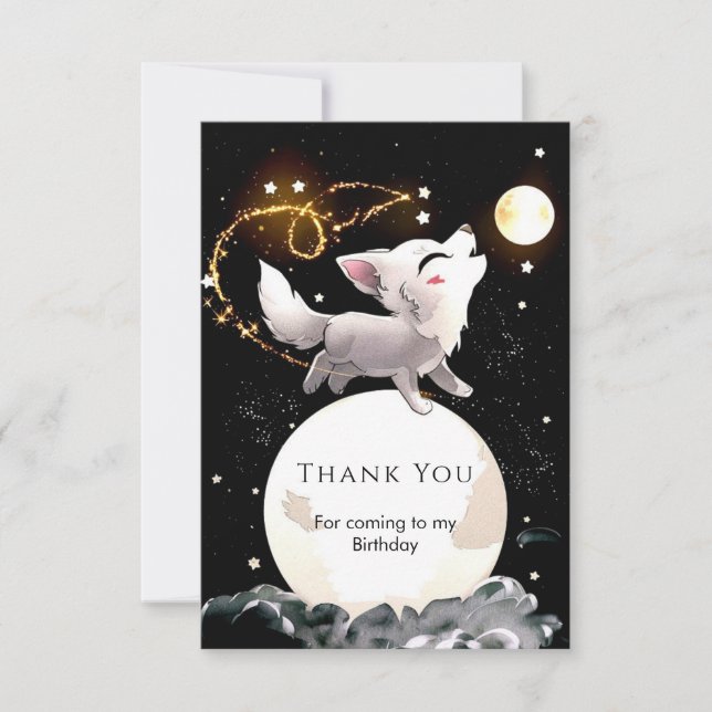 Tarjeta De Agradecimiento Cumpleaños de Lobo Mágico Personalizado (Anverso)