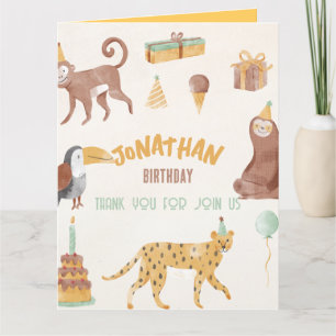 Tarjeta De Agradecimiento Cumpleaños de los animales de la jungla pequeña