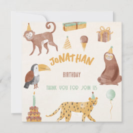 Tarjeta De Agradecimiento Cumpleaños de los animales de la jungla pequeña
