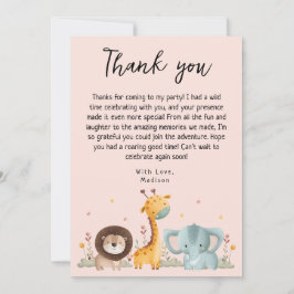 Tarjeta De Agradecimiento Cumpleaños de los Animales Salvajes Girly Fiesta