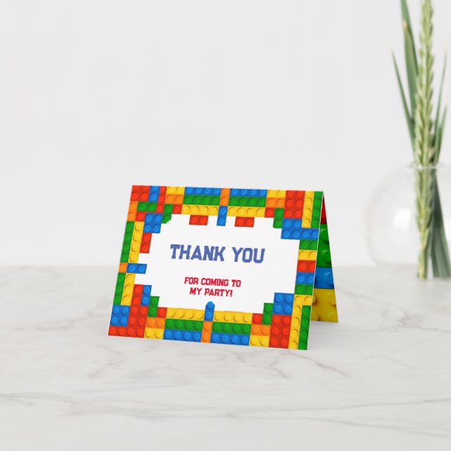 Tarjeta De Agradecimiento Cumpleaños de los Bloques de Construcción (Anverso)