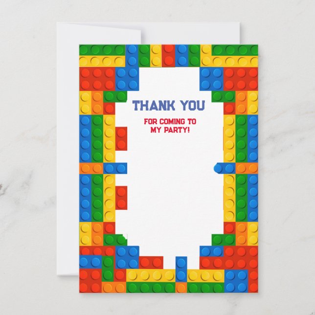 Tarjeta De Agradecimiento Cumpleaños de los Bloques de Construcción (Anverso)