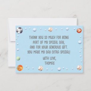 Tarjeta De Agradecimiento cumpleaños de los niños deportivos de bolas