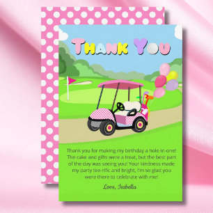 Tarjeta De Agradecimiento Cumpleaños de lunares rosa para niña golf Gracias