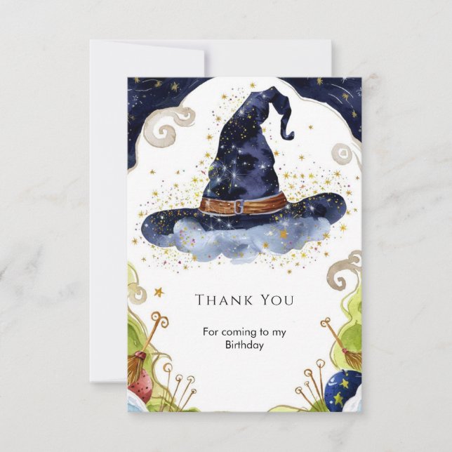 Tarjeta De Agradecimiento Cumpleaños de Mago de Magia Boho Simple (Anverso)