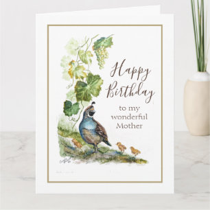 Tarjeta De Agradecimiento Cumpleaños de Mamá Acuarela Codorniz de California