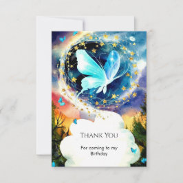 Tarjeta De Agradecimiento Cumpleaños de Mariposa Azul Simple