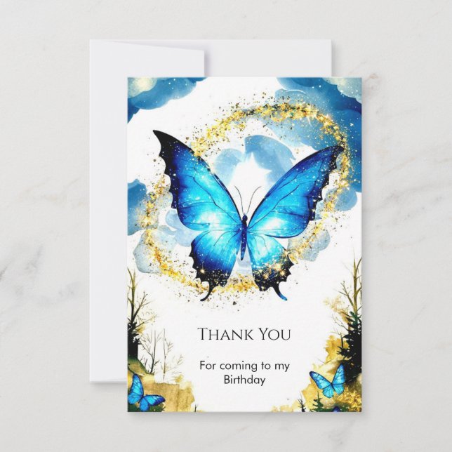 Tarjeta De Agradecimiento Cumpleaños de Mariposa Boho Pastel (Anverso)
