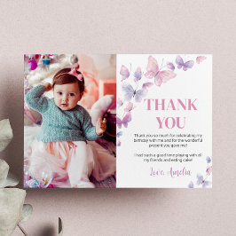 Tarjeta De Agradecimiento Cumpleaños de Mariposa Morada Rosa Foto Gracias