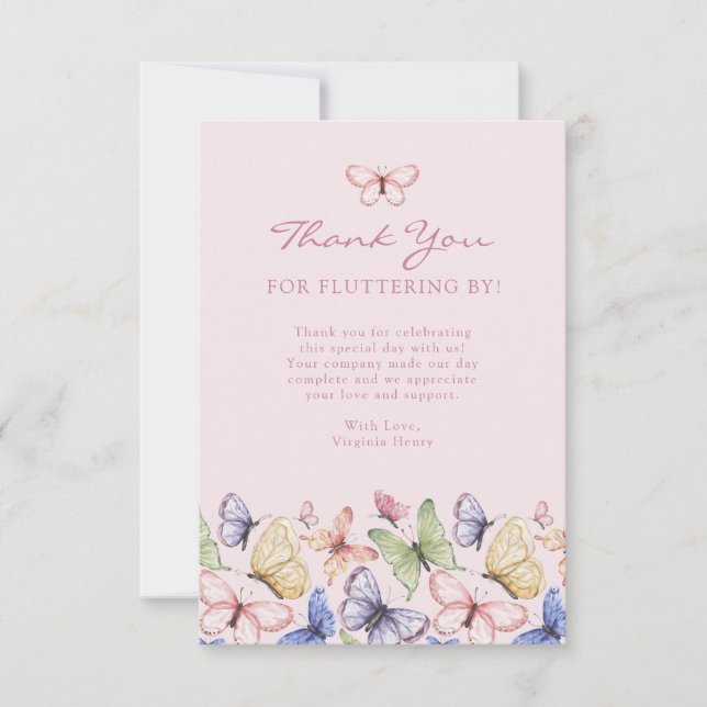 Tarjeta De Agradecimiento Cumpleaños de Mariposa Rosa (Anverso)
