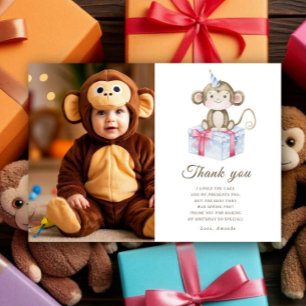 Tarjeta De Agradecimiento Cumpleaños de mono acuarela gracias