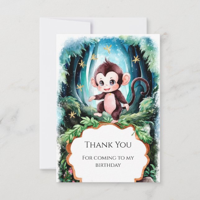 Tarjeta De Agradecimiento Cumpleaños de Mono Simple y Lindo (Anverso)