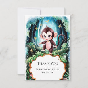 Tarjeta De Agradecimiento Cumpleaños de Mono Simple y Lindo