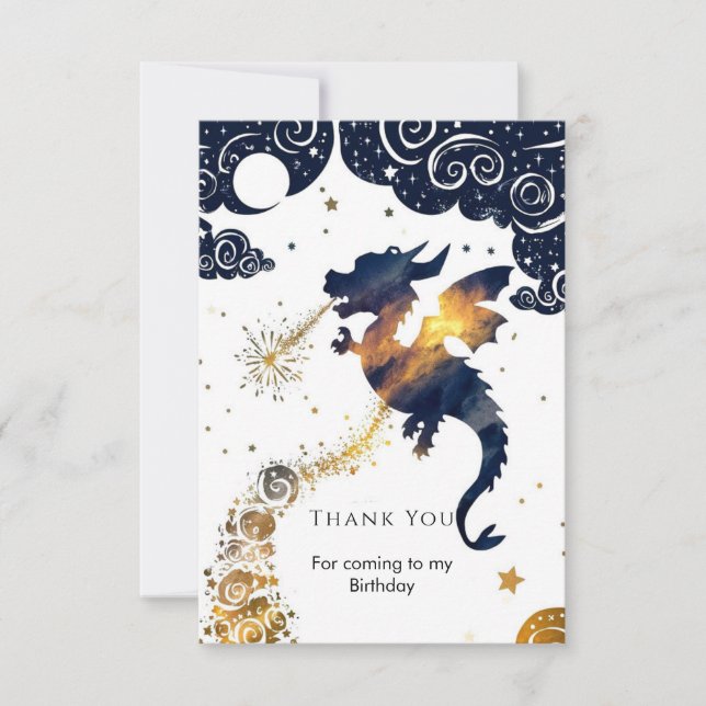 Tarjeta De Agradecimiento Cumpleaños de Mystical Boho Dragon (Anverso)