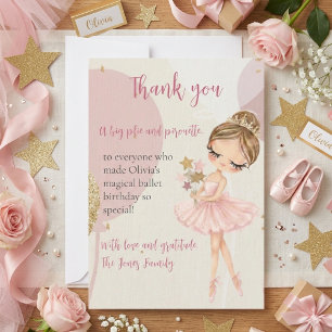 Tarjeta De Agradecimiento Cumpleaños de niña bailarina de ballet rosa