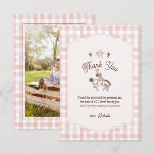 Tarjeta De Agradecimiento Cumpleaños de niña con foto retro de vaquera y gin