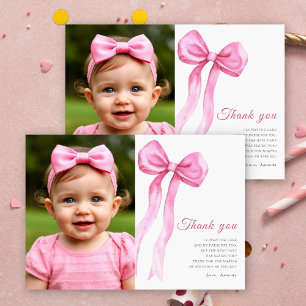 Tarjeta De Agradecimiento Cumpleaños de niña con lazo rosa acuarela gracias