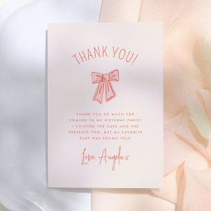Tarjeta De Agradecimiento Cumpleaños de niña con lazo rosa caprichoso