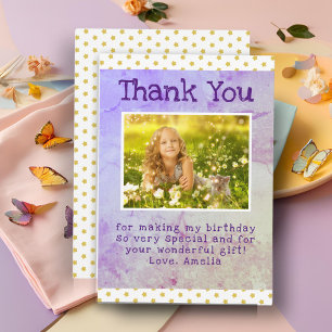 Tarjeta De Agradecimiento Cumpleaños de niña con patrón de estrella amarilla