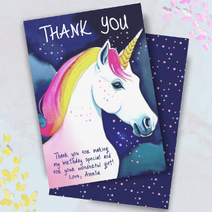 Tarjeta De Agradecimiento Cumpleaños de niña de estrellas mágicas Unicornio 