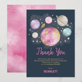 Tarjeta De Agradecimiento Cumpleaños de niña de galaxia del espacio exterior