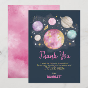 Tarjeta De Agradecimiento Cumpleaños de niña de galaxia del espacio exterior