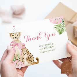 Tarjeta De Agradecimiento Cumpleaños de niña de la sabana del guepardo rosa