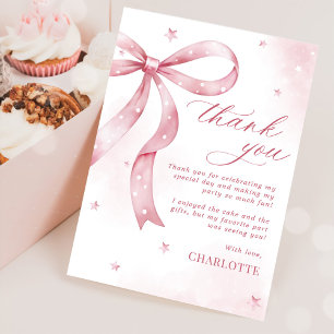 Tarjeta De Agradecimiento Cumpleaños de niña de lazo rosa