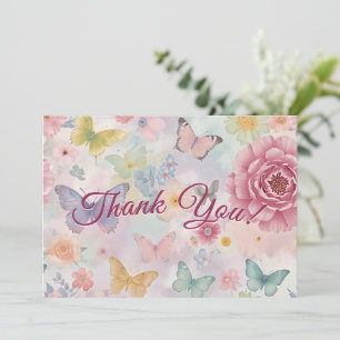 Tarjeta De Agradecimiento Cumpleaños de niña de rosa pastel Mariposa Floral 