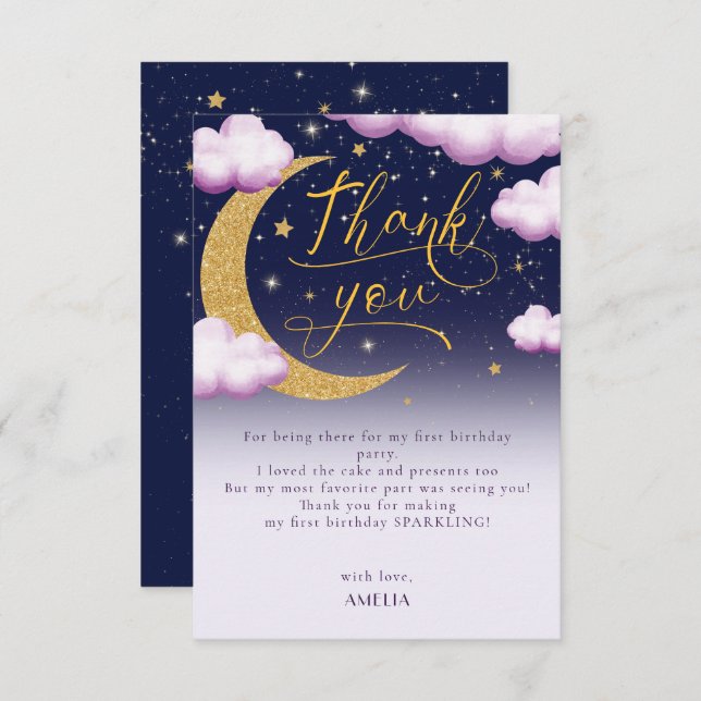 Tarjeta De Agradecimiento Cumpleaños de Niña de Twinkle Little Star agradeci (Anverso / Reverso)