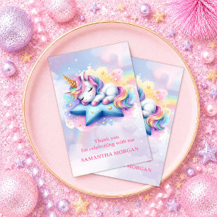Tarjeta De Agradecimiento Cumpleaños de niña de unicornio pastel colorido ag
