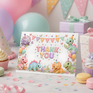 Tarjeta De Agradecimiento Cumpleaños de niña dinosaurio