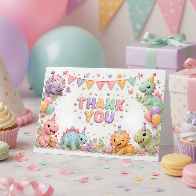 Tarjeta De Agradecimiento Cumpleaños de niña dinosaurio (Subido por el creador)