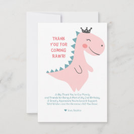 Tarjeta De Agradecimiento Cumpleaños de niña dinosaurio rosa minimalista lin