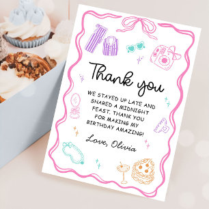 Tarjeta De Agradecimiento Cumpleaños de niña fiesta de pijamas