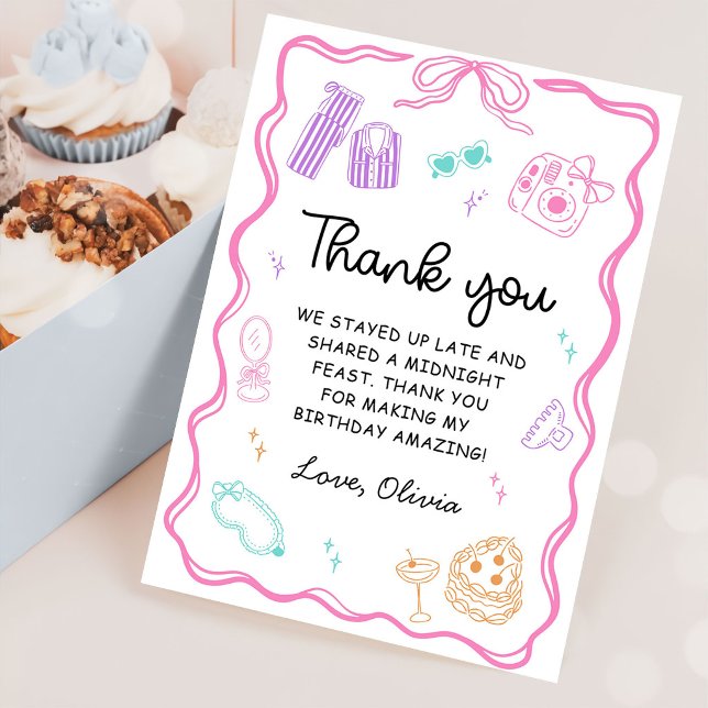 Tarjeta De Agradecimiento Cumpleaños de niña fiesta de pijamas (Subido por el creador)