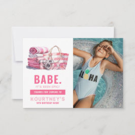 Tarjeta De Agradecimiento Cumpleaños de niña, fiesta en la piscina rosa BABE