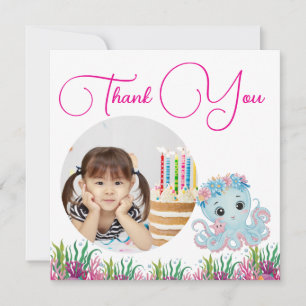 Tarjeta De Agradecimiento Cumpleaños de niña flor octópodo bajo el mar