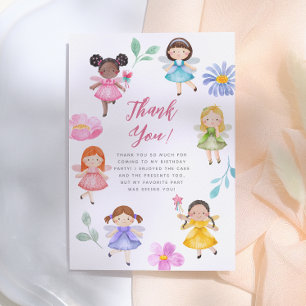 Tarjeta De Agradecimiento Cumpleaños de niña floral acuarela jardín de hadas