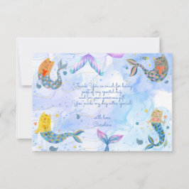 Tarjeta De Agradecimiento Cumpleaños de niña gato sirena acuarela Purrmaid