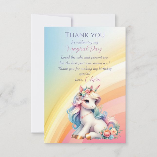 Tarjeta De Agradecimiento Cumpleaños de niña momento mágico de unicornio arc (Anverso)