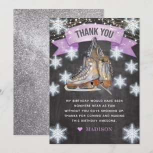 Tarjeta De Agradecimiento Cumpleaños de niña patinaje sobre hielo brillo