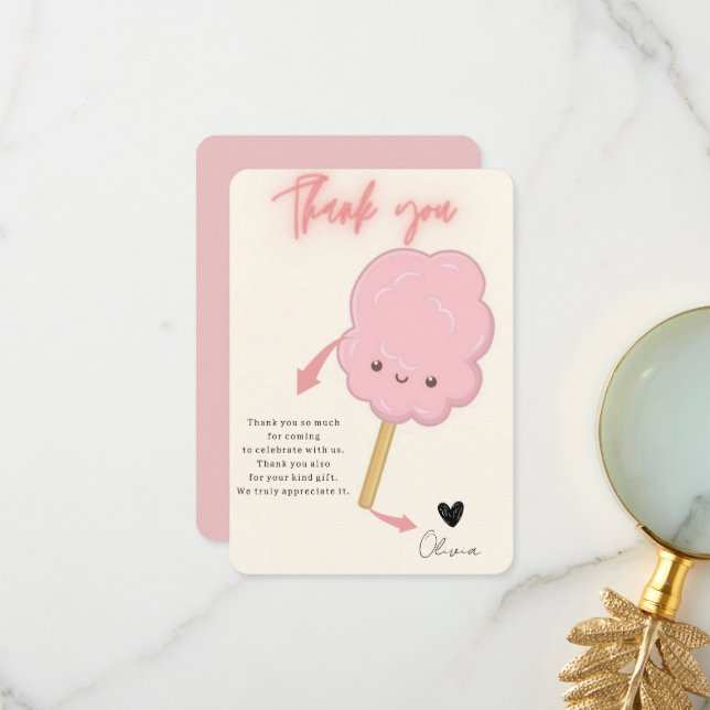 Tarjeta De Agradecimiento Cumpleaños de niña tema de dulces (Anverso/Reverso In Situ)