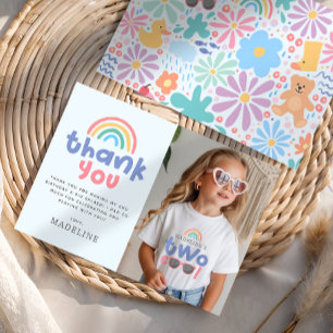 Tarjeta De Agradecimiento Cumpleaños de niñas con foto de arcoíris