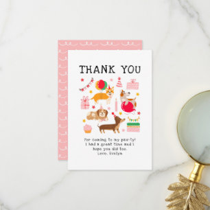 Tarjeta De Agradecimiento Cumpleaños de niñas con perritos rosados lindos