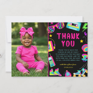 Tarjeta De Agradecimiento Cumpleaños de niñas con tema de los 80 Foto 