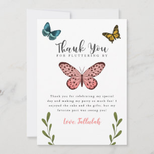 Tarjeta De Agradecimiento Cumpleaños de niñas con tema de mariposas