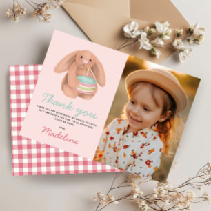 Tarjeta De Agradecimiento Cumpleaños de niñas conejito rosa lindo foto 